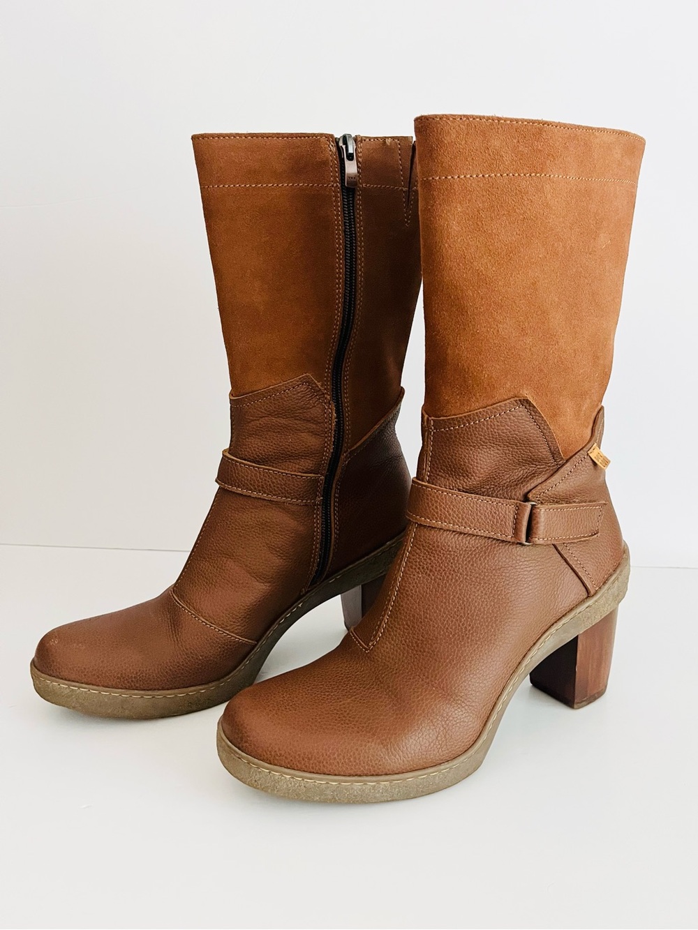 El Naturalista Heeled Mid-Calf Boots Leather Suede Size 40 Brown